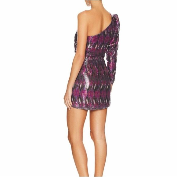 Misa Nova One Shoulder Long Sleeve Sequin Mini Dress Party New Year Lined Medium - Picture 3 of 11